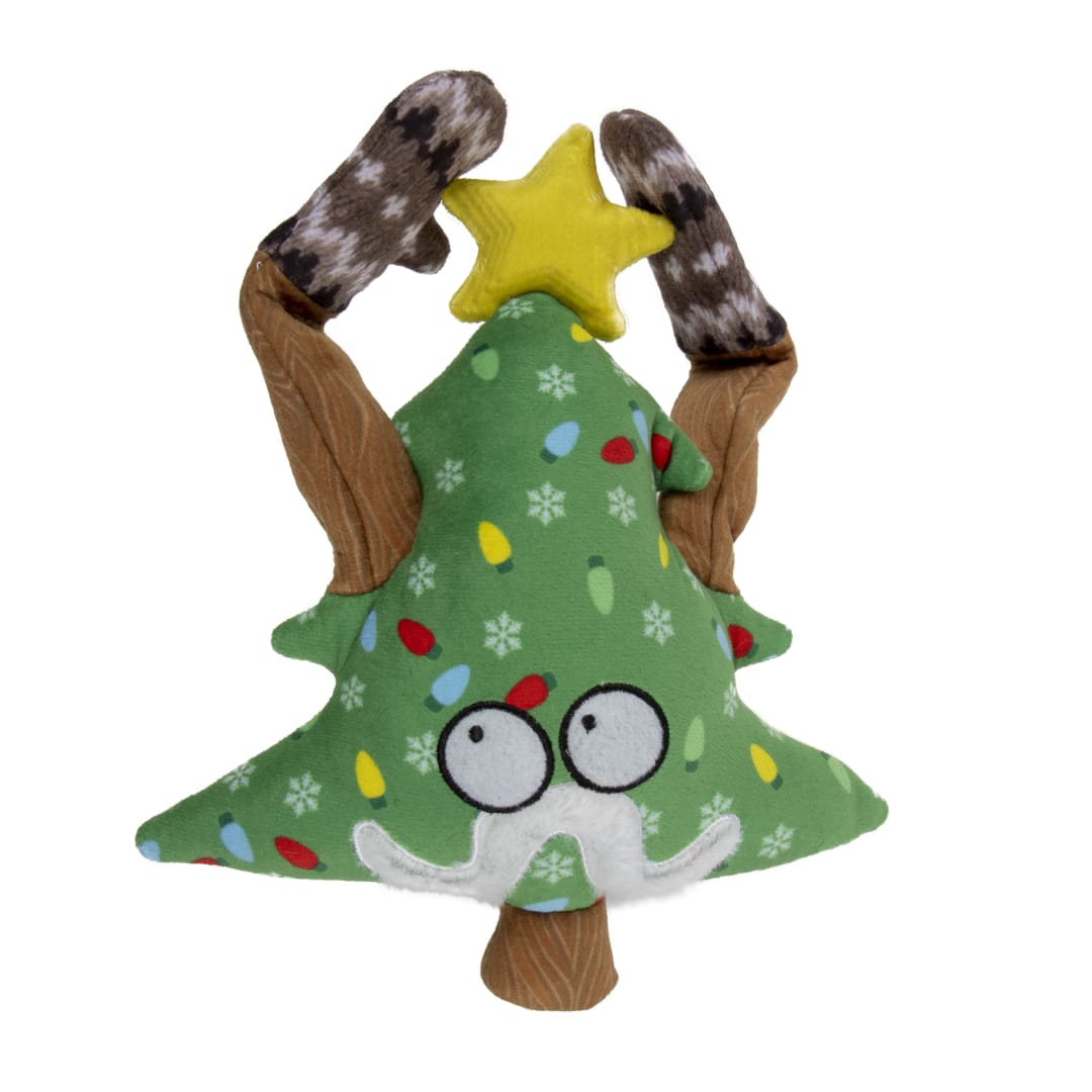 goDog Holiday Action Plush Christmas Tree, Animated Squeaky Plush Dog Toy, Chew Guard Technology, Blue