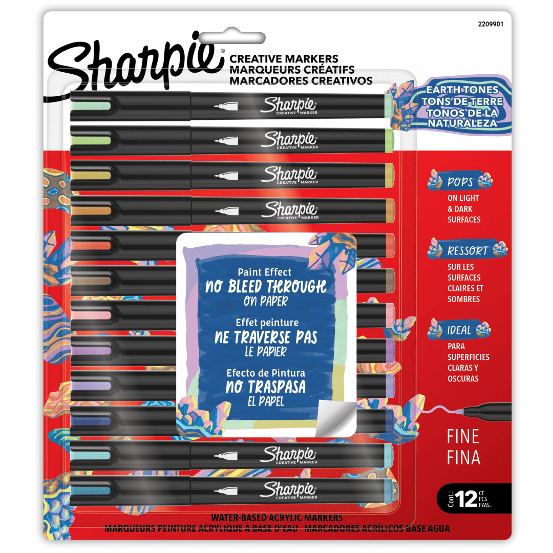 Sharpie® Creative Markers, Earth Tones, Water-Based Acrylic Paint Markers, Fine Tip, 12 Count