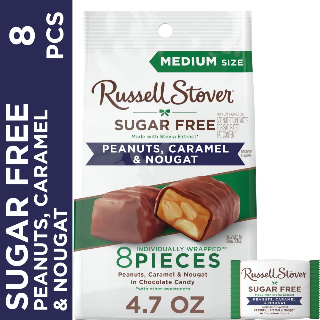 RUSSELL STOVER Sugar Free Peanut, Caramel & Nougat Chocolate Candy, 4.7 oz. bag