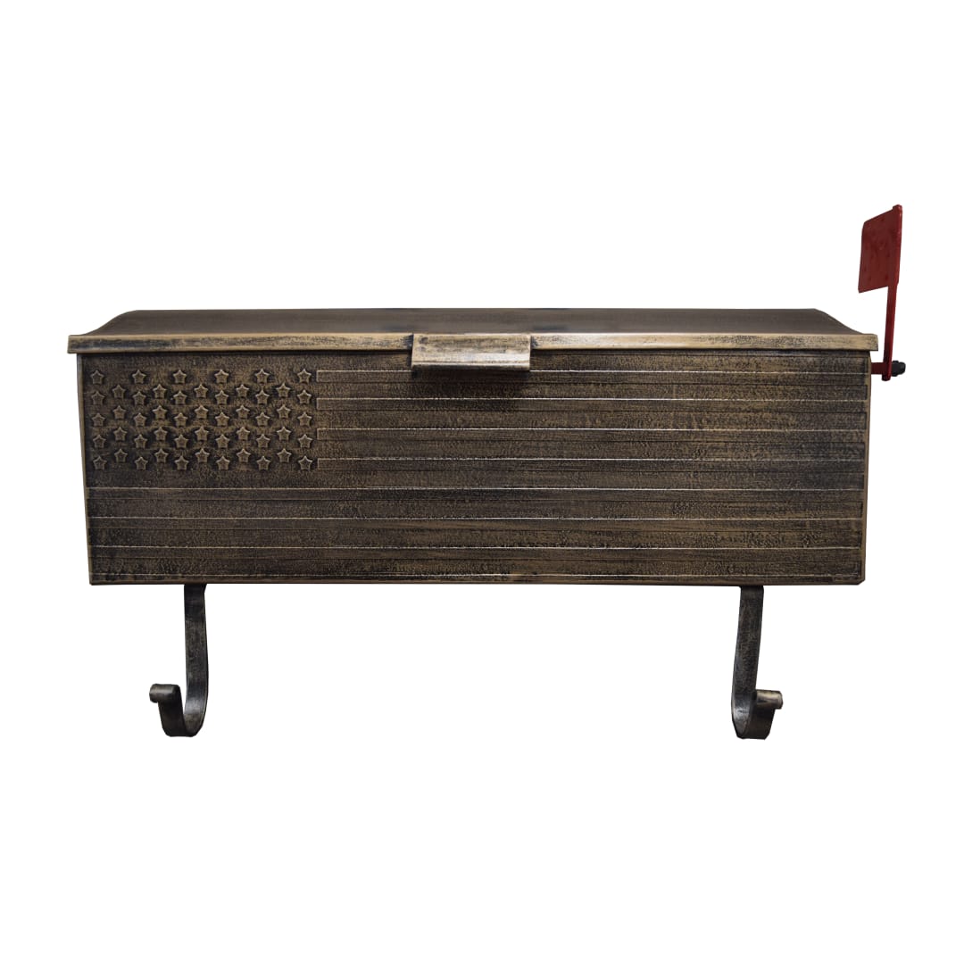 Antique Bronze Patriotic Metal Wall Mounted Mailbox with Outgoing Mail Flag and Newspaper Hangers