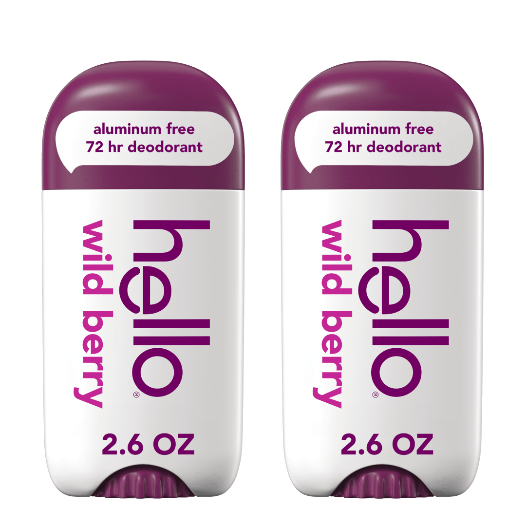 hello Wild Berry Aluminum Free Deodorant for Women and Men, 72-Hour Deodorant, Only 9 Ingredients, Baking Soda Free, Enriched with Shea Butter, Vegan, 2.6 oz Stick Deodorant (2 Pack)
