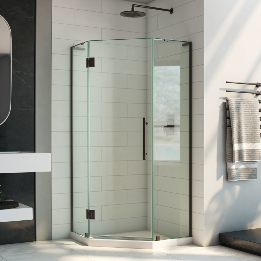 DreamLine Prism Plus 40 inch x 40 inch x 72 inch Frameless Neo-Angle Hinged Shower Enclosure in Oil Rubbed Bronze