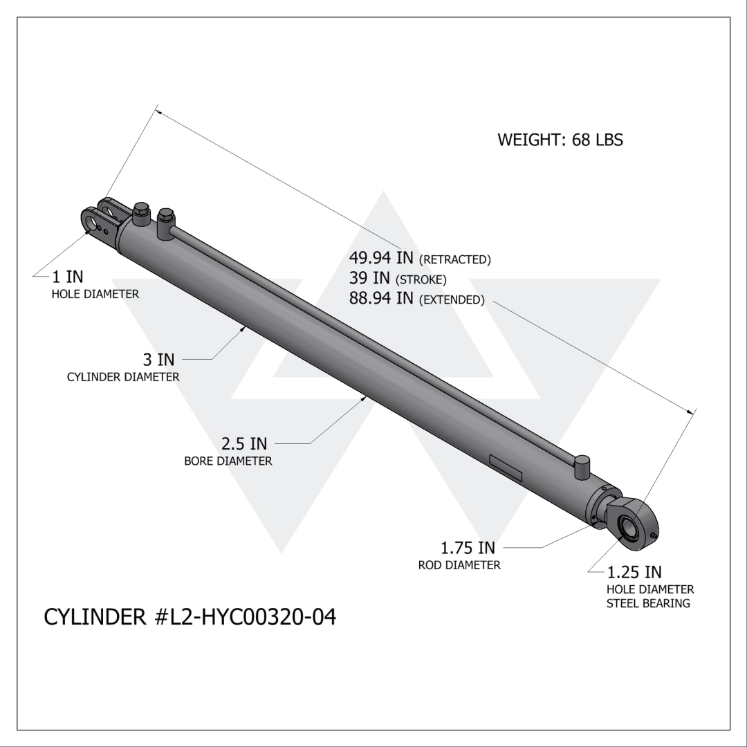 Wastebuilt® Replacement for Labrie Hydraulic Tailgate Cylinder (2.5" X 1.75" X 39")