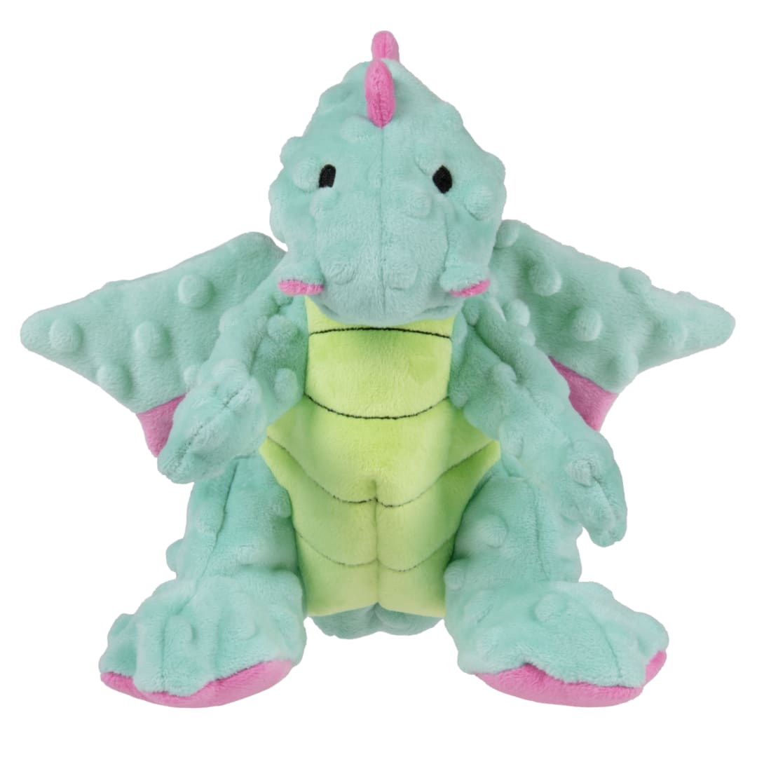 goDog Dragons Sitting Squeaky Dog Toy, Plush with Chew Guard Technology, Seafoam Green, Medium