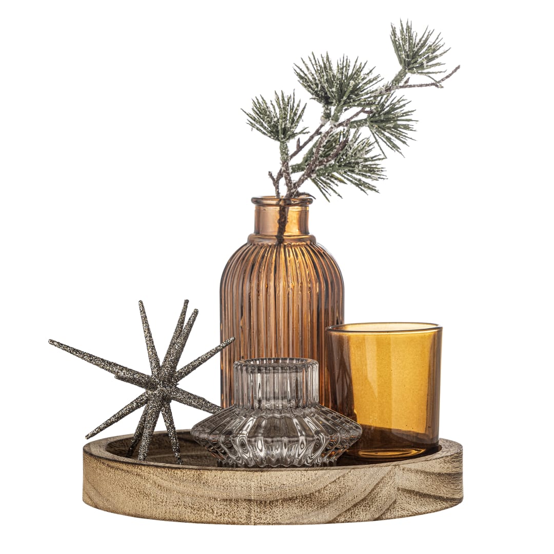 82061763 - Sanga Tray w/Votive, Brown, Glass STOCK: 89