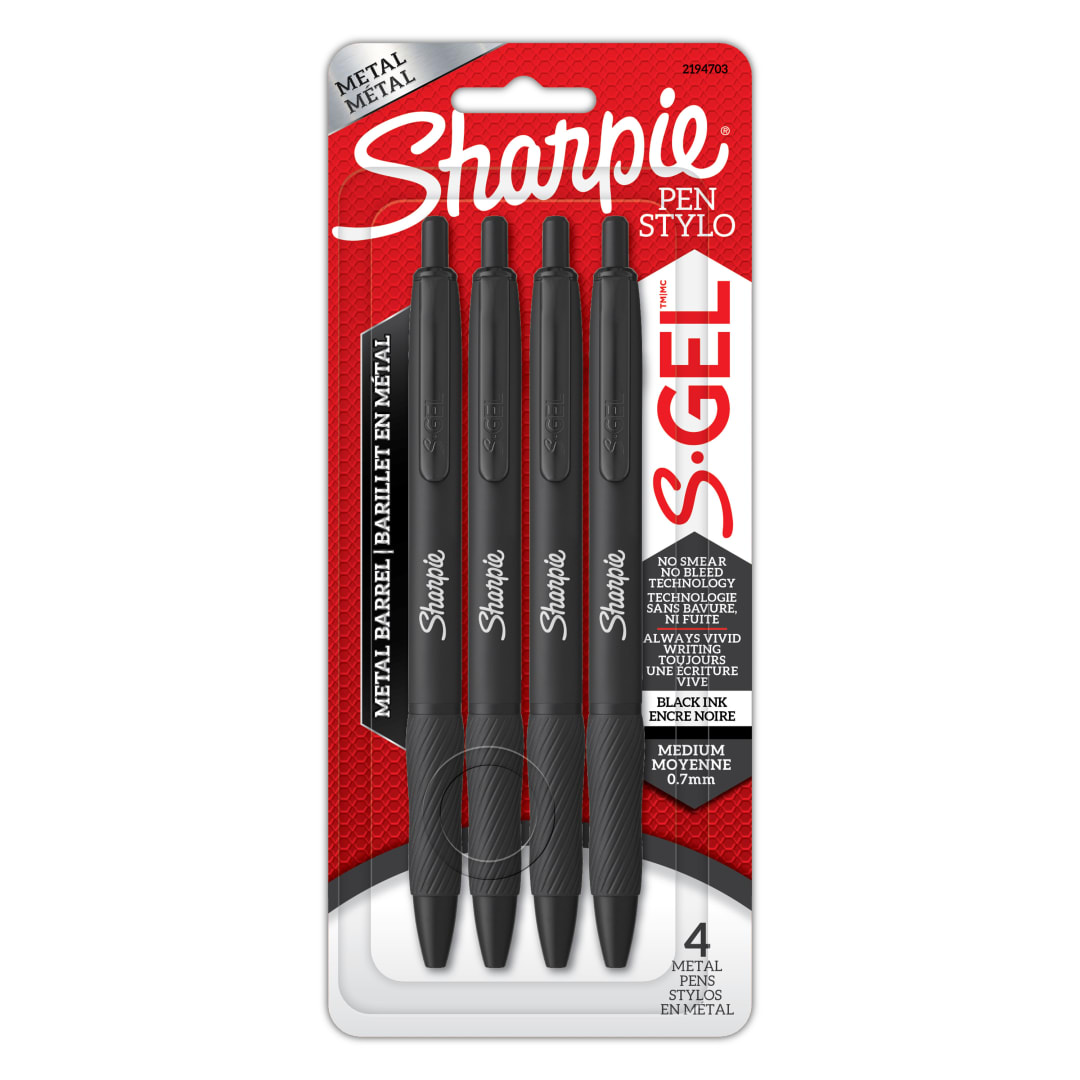 SHARPIE GEL BLKMTL 0.7MM 4CT BLACK BIL