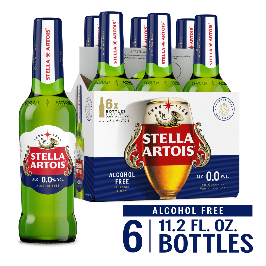 Stella Artois 0.0 Non-Alcoholic Beer, 6 Pack Bottles