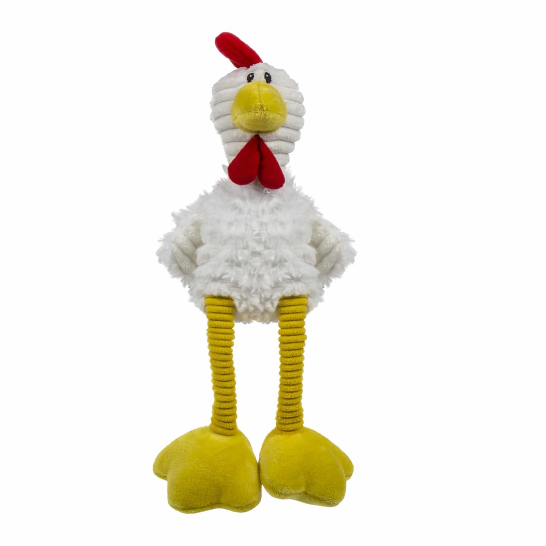 TrustyPup Tall Toes Chicken Squeaky Plush Dog Toy With Chew Guard Technology, White, Large