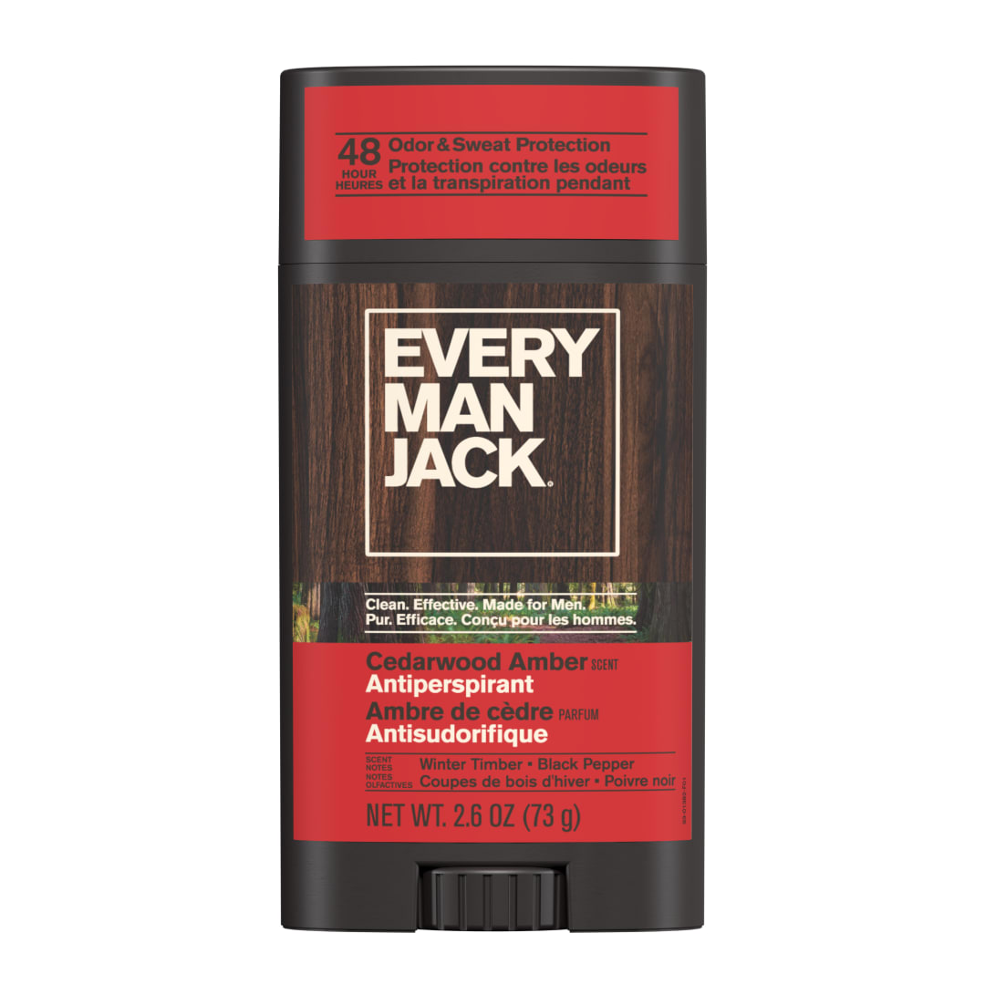Every Man Jack Men’s Cedarwood Amber Antiperspirant Deodorant - Stay Fresh with Antiperspirant Men’s Deodorant - Odor Crushing, Long Lasting, Plant-Based, and No Harsh Chemicals - 73g