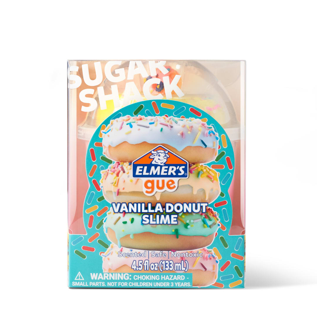 Elmer's Sugar Shack Slime Kit, Vanilla Donut Theme, Includes Premade Slime, Sand Donut with Sprinkle Mix-Ins, Donut Charm, 4 Piece Kit