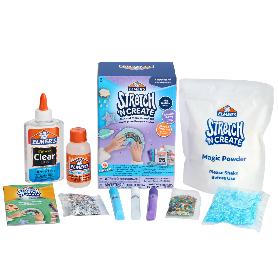 Elmer’s® Stretch N’ Create Kit de Masa, Crea Tu Propia Masa, 3 Maneras de Jugar, Kit de Recuerdos, 9 Piezas
