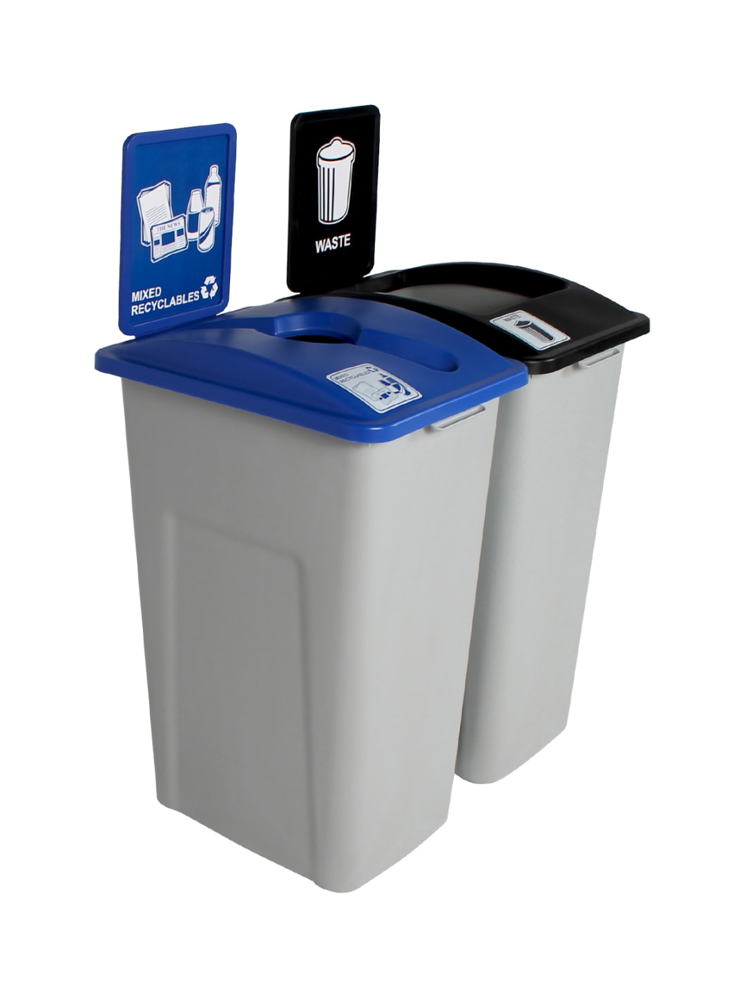 WASTE WATCHER - Double - Kit - Mixed Recyclables-Waste - Mixed-Full - Grey-Blue-Black