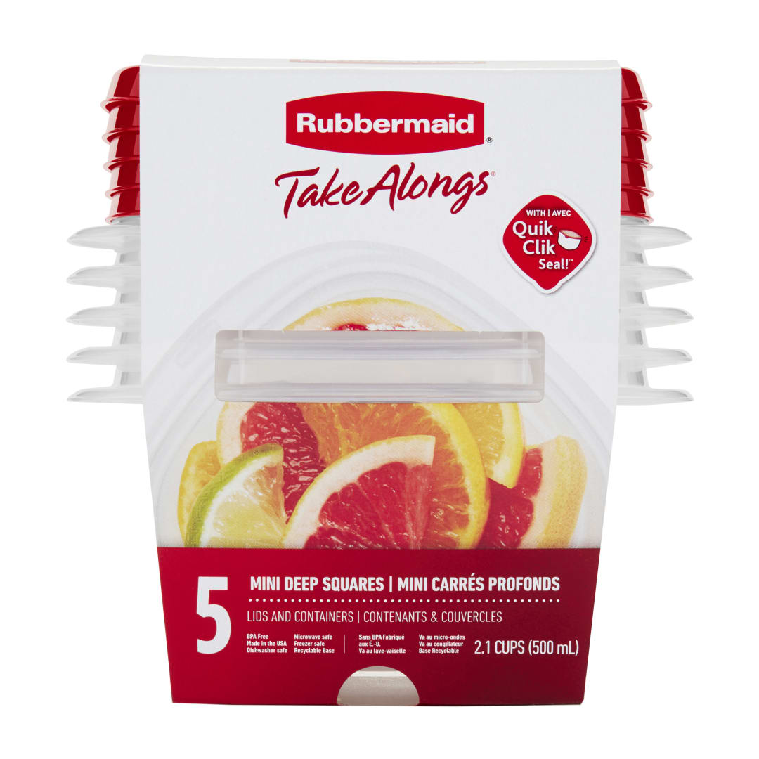 Rubbermaid TakeAlongs Mini Deep Square Food Storage Containers, 500 mL (2.1 Cup), Ruby Red, 5 Pack