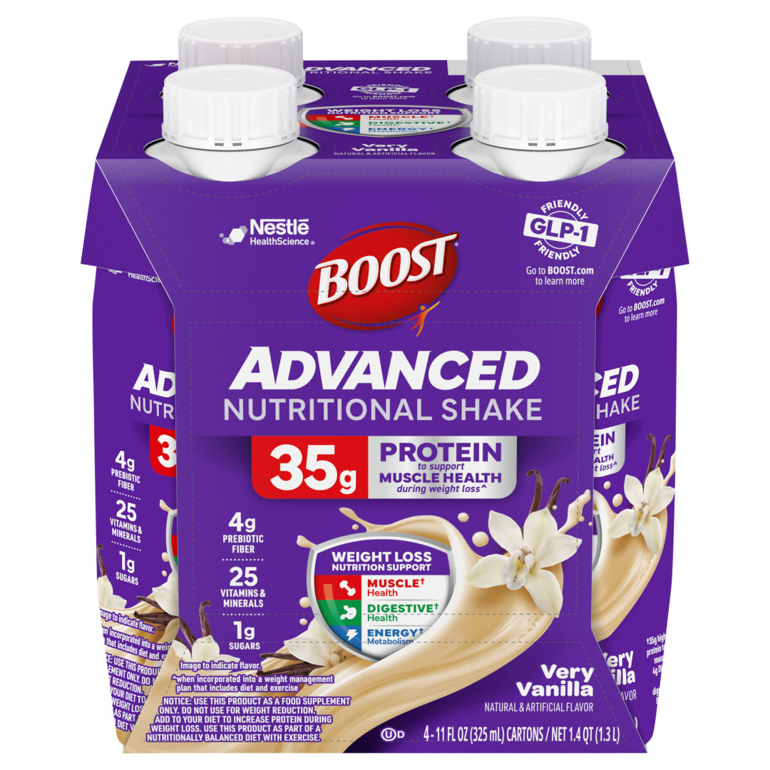 BOOST Advanced Nutritional Protein Shake, GLP-1 Friendly, Very Vanilla, 4 - 11 fl oz Cartons