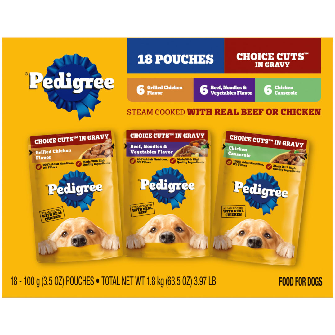 PEDIGREE CHOICE CUTS in Gravy Adult Soft Wet Meaty Dog Food Variety Pack, (18) 3.5 oz. Pouches