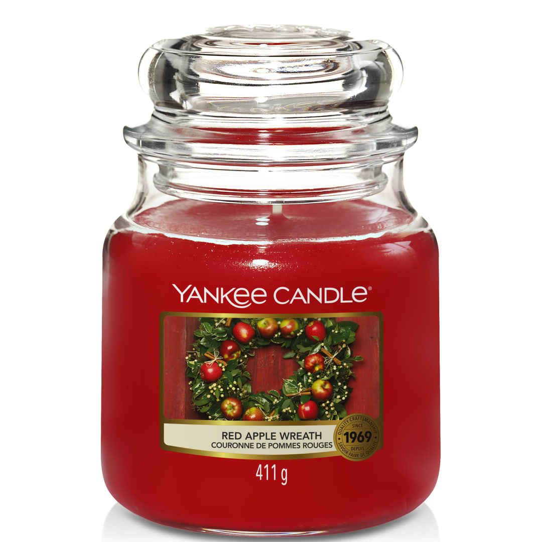 Yankee Candle Vela perfumada | Vela en tarro mediano Red Apple Wreath | Tiempo de combustión: hasta 75 horas
