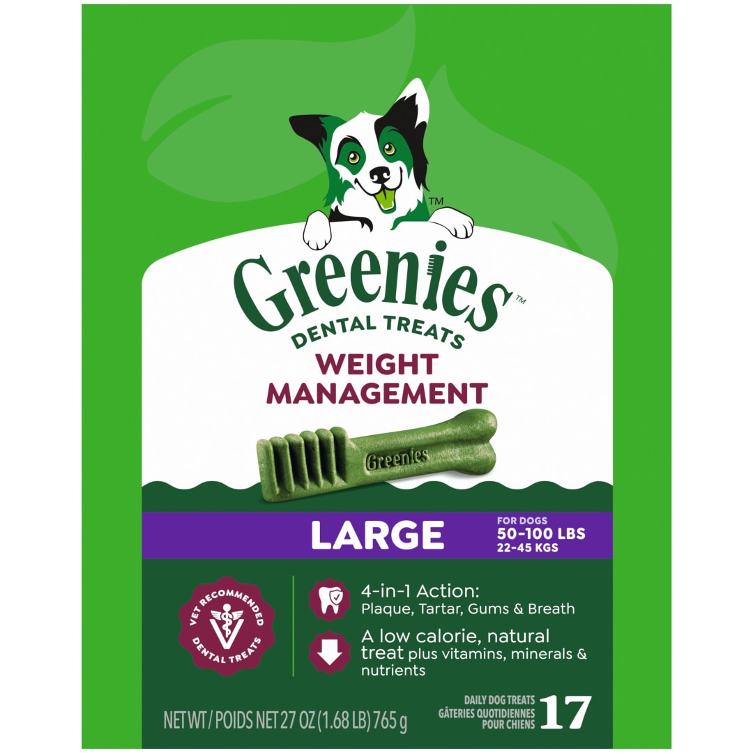 GREENIES Weight Management Large Natural Dog Dental Care Chews Weight Control Dog Treats, 27 oz. Pack (17 Treats)