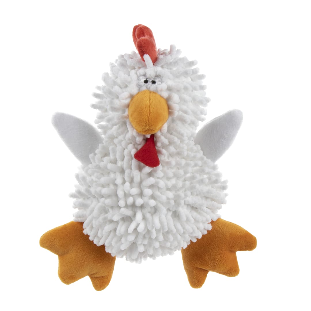 goDog Mopz Chicken Squeaky Plush Dog Toy Chew Guard Technology, White, Large