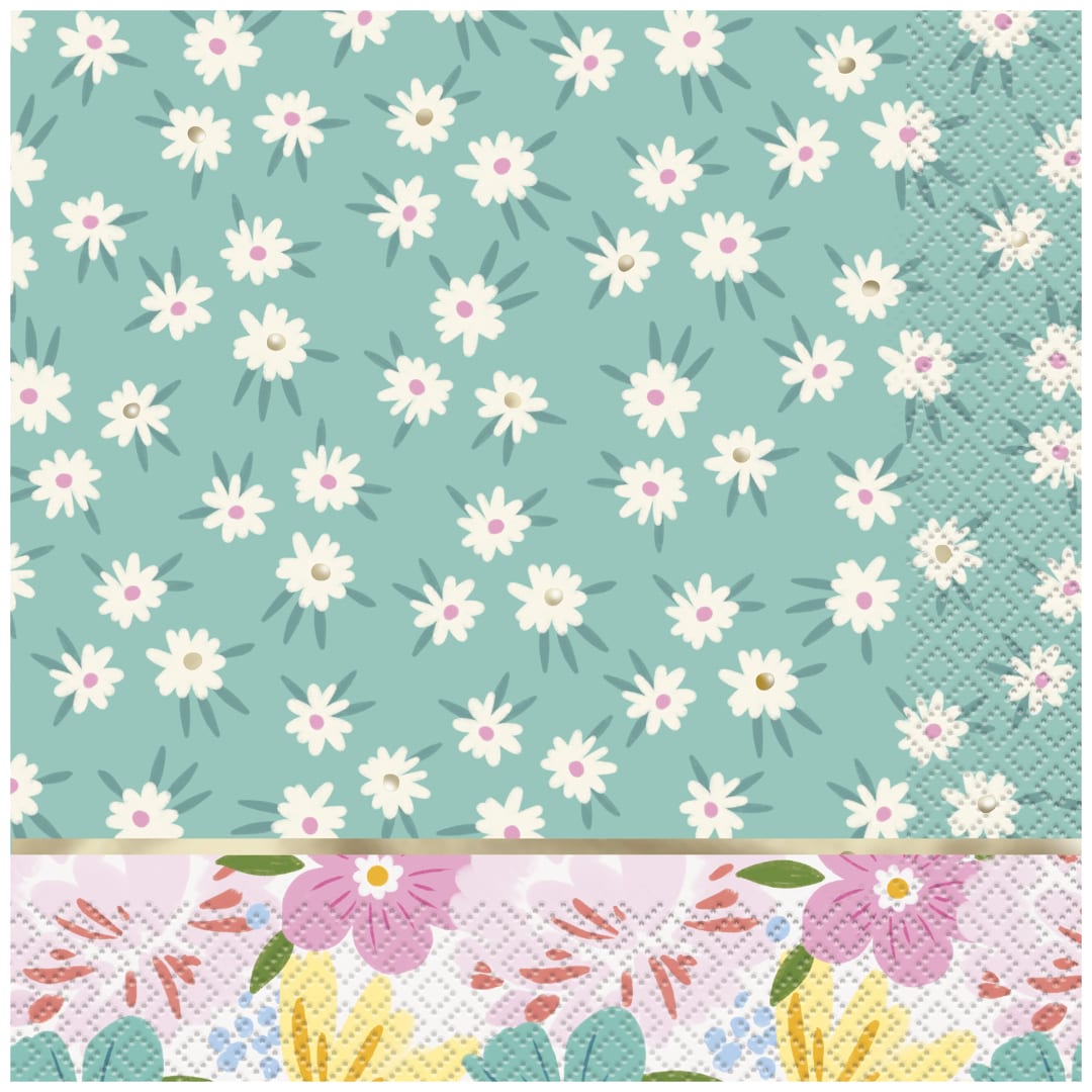 Spring Florals Mint &amp; Pink Luncheon Napkins, 16ct - Foil Stamping