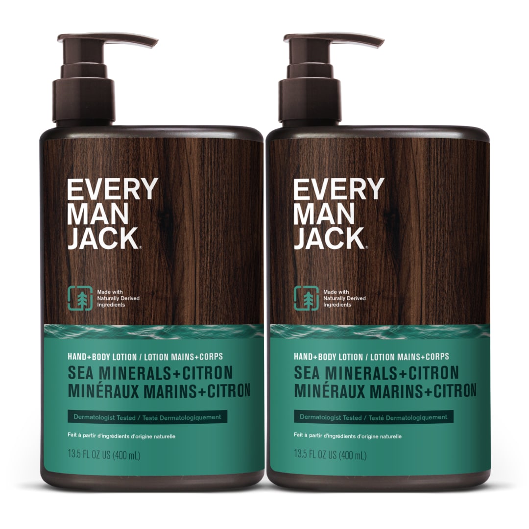 Every Man Jack Mens Sea Minerals + Citron Hand & Body Lotion for All Skin Types - Dermatologist Tested & Hypoallergenic - Nourish Skin with Lightweight Fast Absorbing Lotion - 13.5oz (2 Pack)