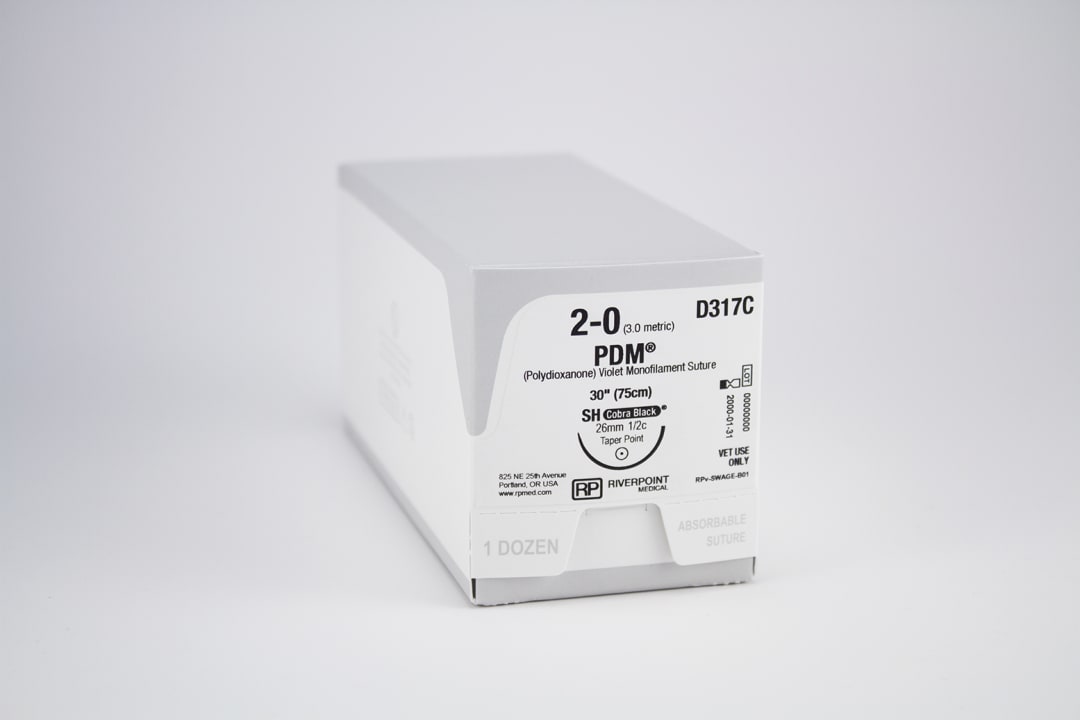 PDM PDO Suture, USP 2-0 with 26mm SH Taper Point 1/2 Circle Cobra Black Needle, Violet, 75cm, Sterile