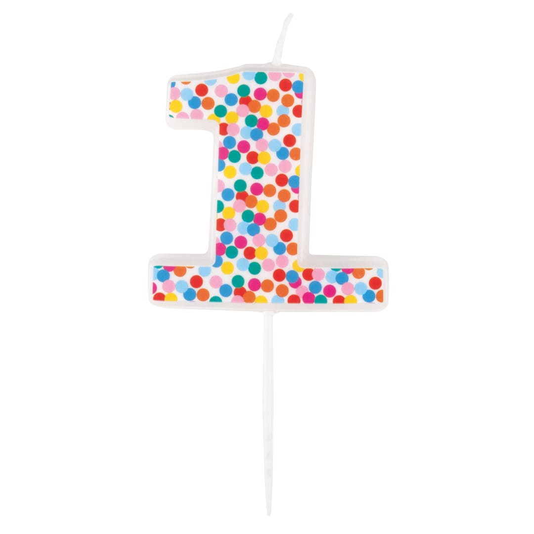 Packed Party Number 1 Confetti Patterned White Pick Birthday Candle