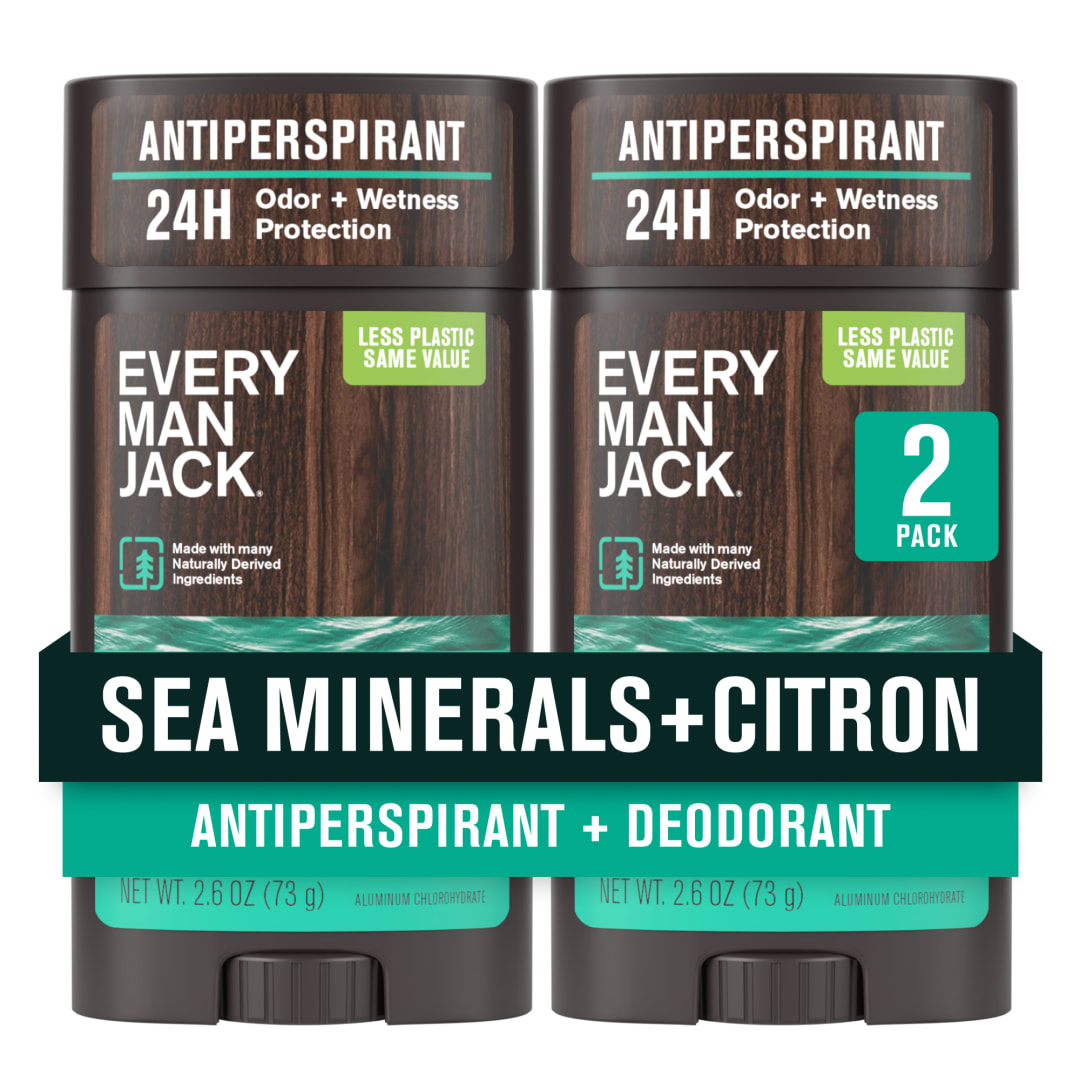 Every Man Jack Men’s Sea Minerals + Citron Antiperspirant Deodorant for Men - 24-Hour Odor Protection -  2.6 oz (2 Pack)