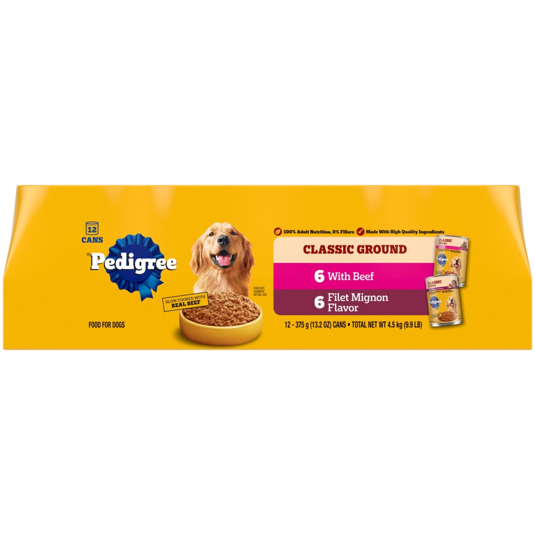 PEDIGREE CHOPPED GROUND DINNER Adult Canned Soft Wet Dog Food Variety Pack, Filet Mignon Flavor and With Beef, 13.2 oz. Cans 12 Pack