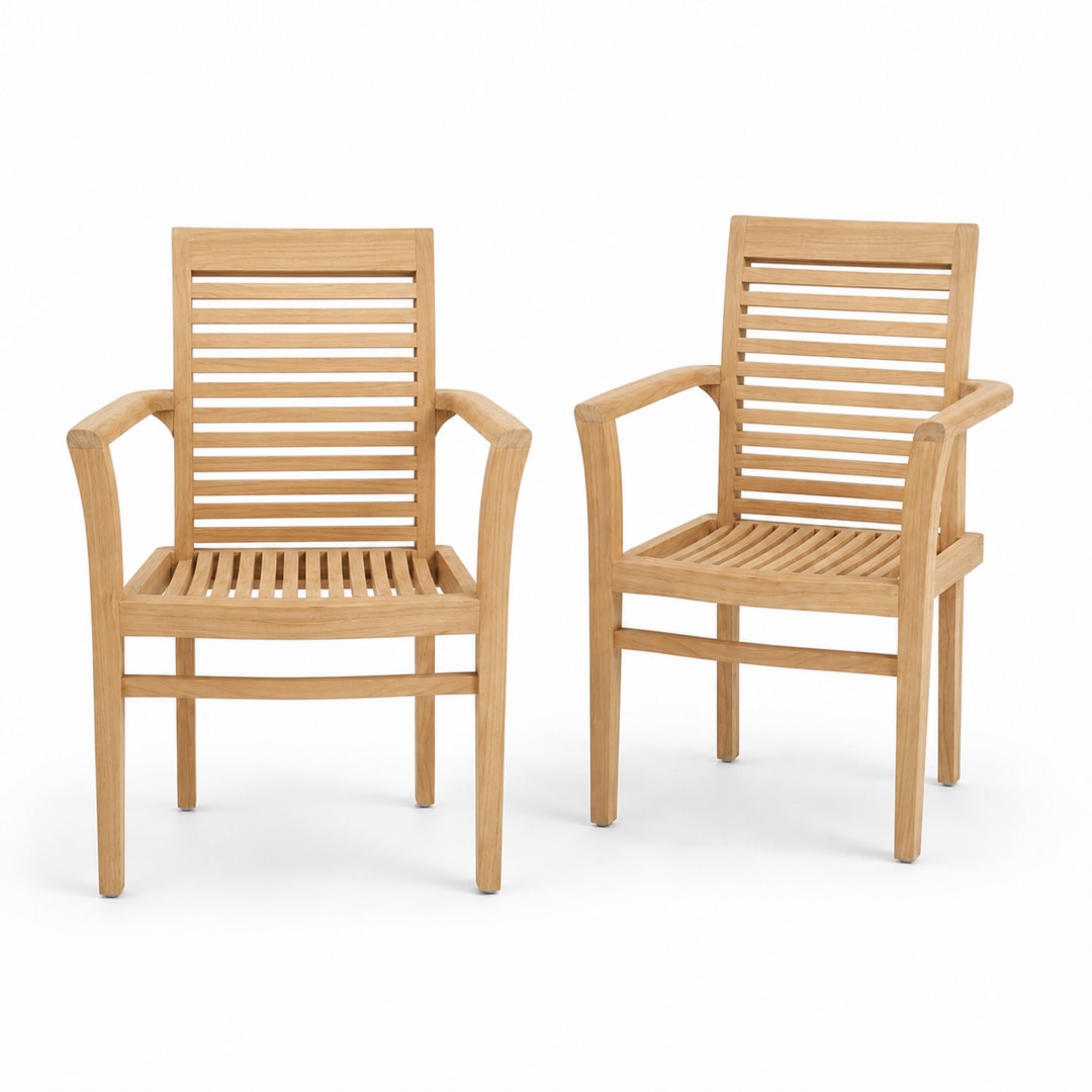 Teak Outdoor Patio Dining Armchair (Set of 2)