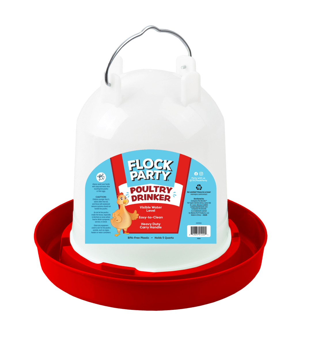 Flock Party Hanging Poultry Drinker, 1 Gal