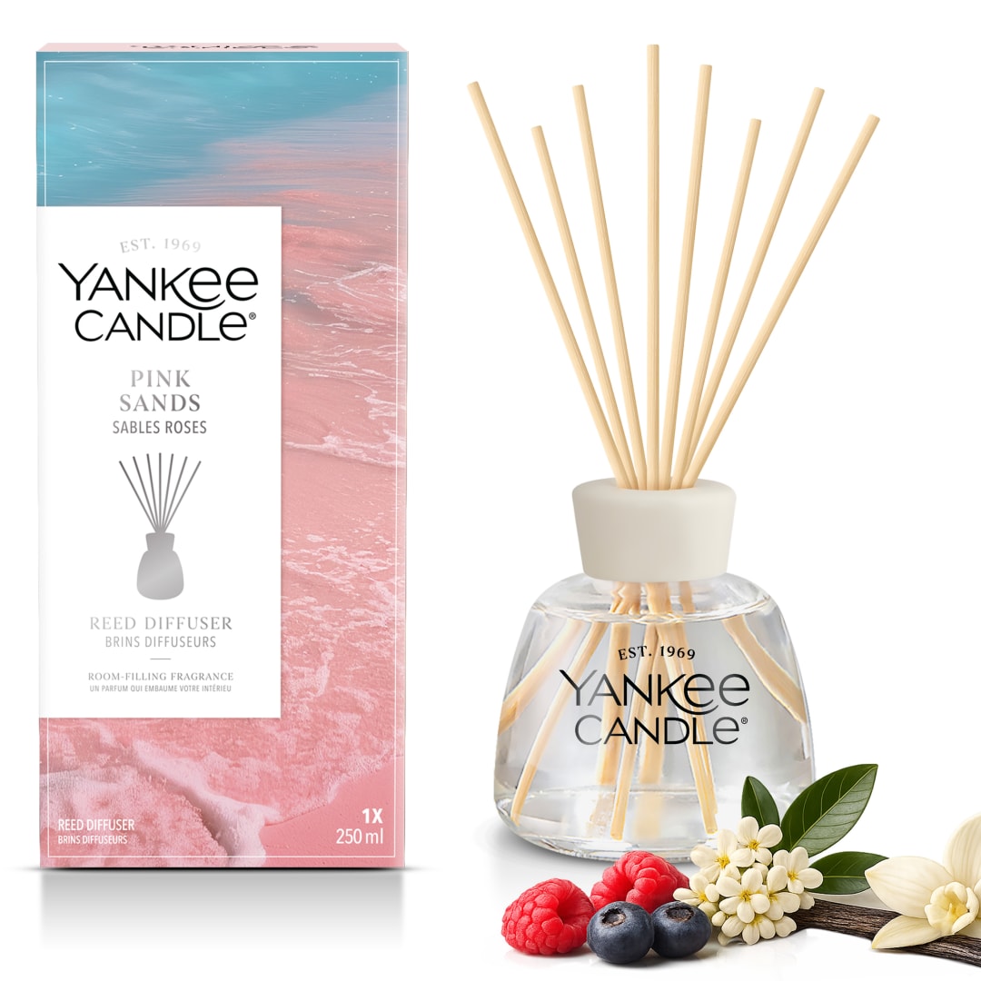 Yankee Candle Difusor de caña perfumado, Pink Sands, 250 ml | Ambientadores de hogar, Hasta 18 semanas de fragancia, regalos originales para mujer