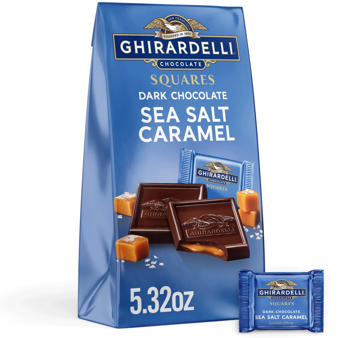 GHIRARDELLI Dark Chocolate Sea Salt Caramel Squares, 5.32 oz Bag