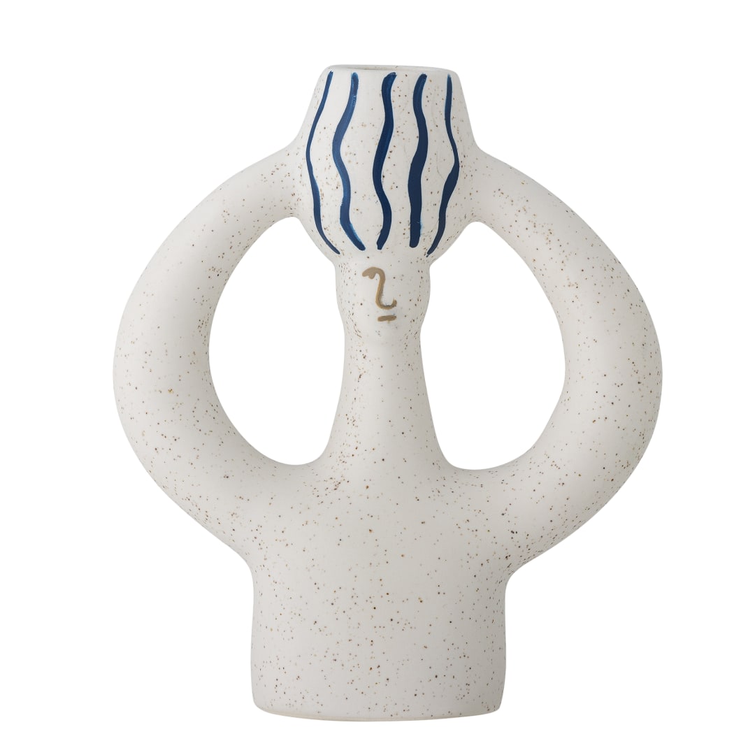 82062368 - Hatty Candle Holder, Blue, Stoneware STOCK: 300