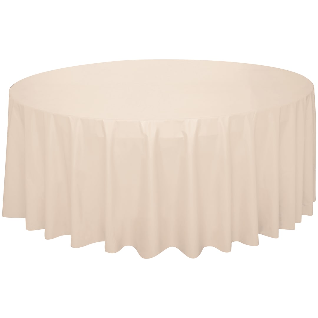 Vanilla Cream Solid Round Plastic Table Cover, 84"