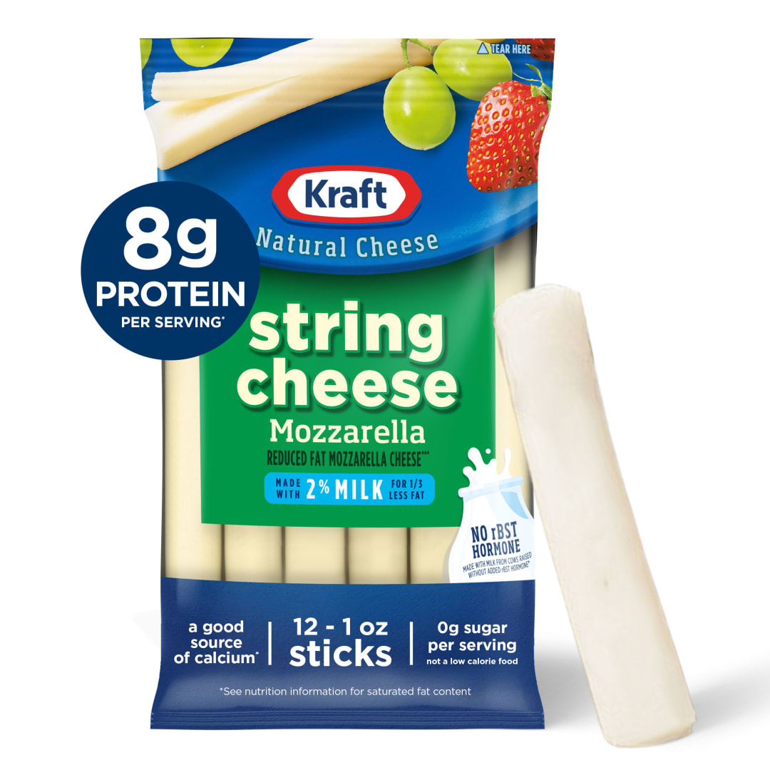 Kraft String Cheese Mozzarella Cheese Snacks with 2% Milk, 12 ct Sticks