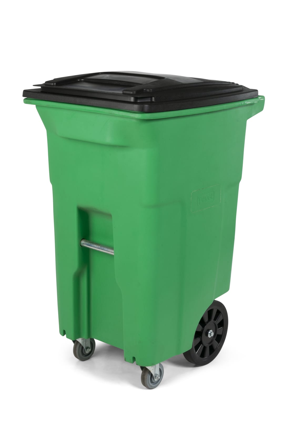 64 Gal. Lime Green Organics Trash Can with Wheels and Black Lid (2 caster wheels 2 stationary wheels)