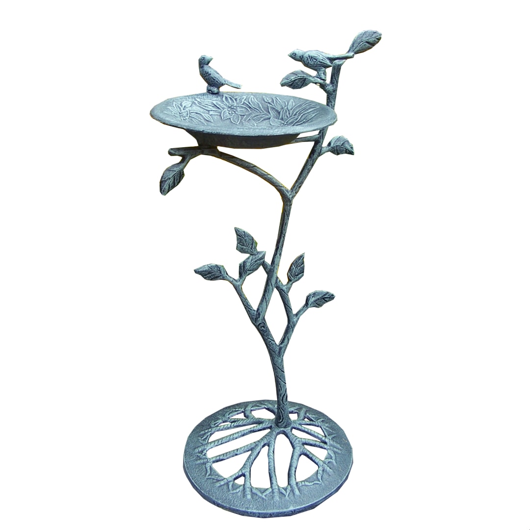 Cast Aluminum 33-in Branch and Leaf Grey and Blue Bird Bath