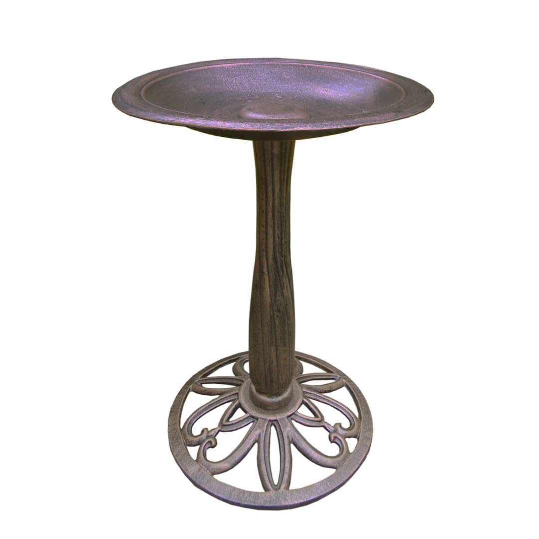 Modern Round Cast Aluminum Metal 28-in Bronze Plain Bird Bath