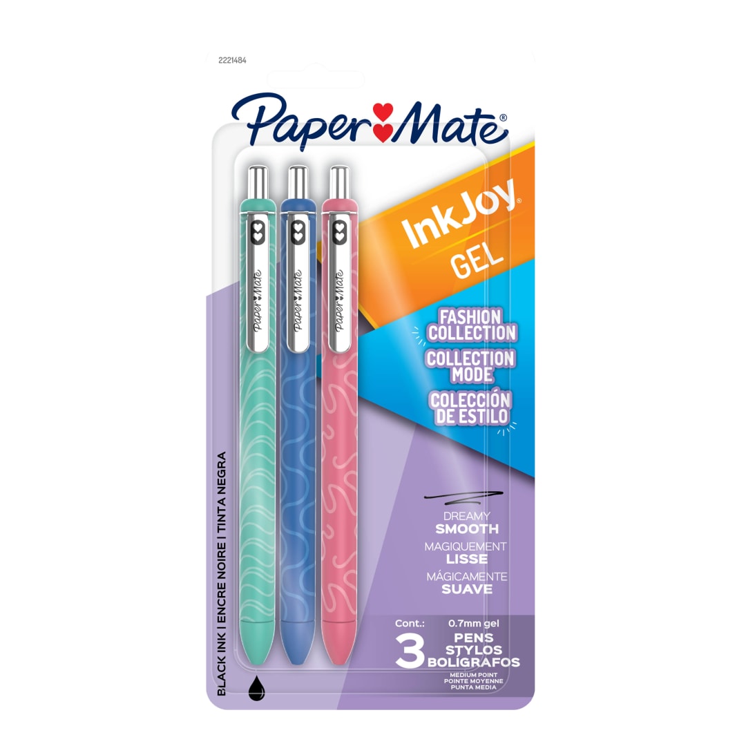 Paper Mate InkJoy Gel Pens, Fashion Barrels, Retractable, Medium Point (0.7mm), Black, 3 Count