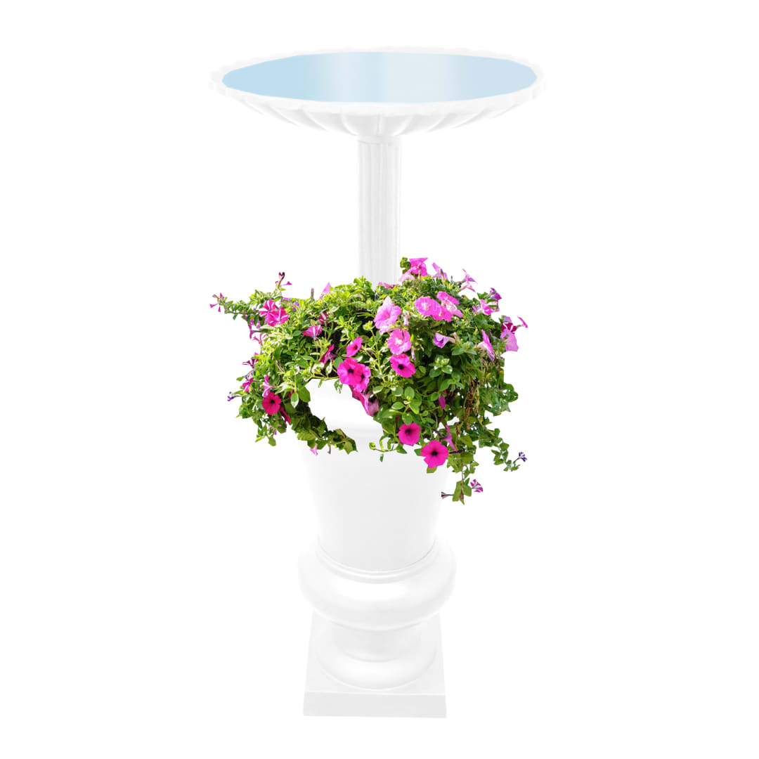 Ornate Round Cast Aluminum Metal 40-in White Bird Bath and Planter Vase Combo