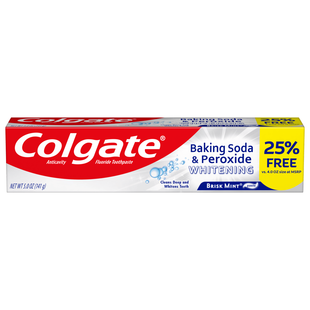 Colgate Baking Soda and Peroxide Whitening Toothpaste, Brisk Mint - 4 Ounce + 25% Free