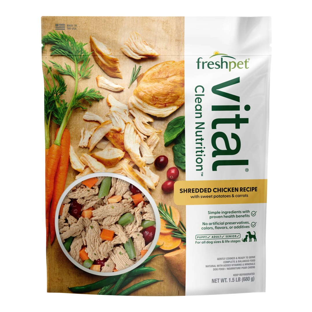 Freshpet Vital, Fresh Dog Food, Shredded Chicken Recipe with Sweet Potatoes and Carrots, 1.5 lbs.