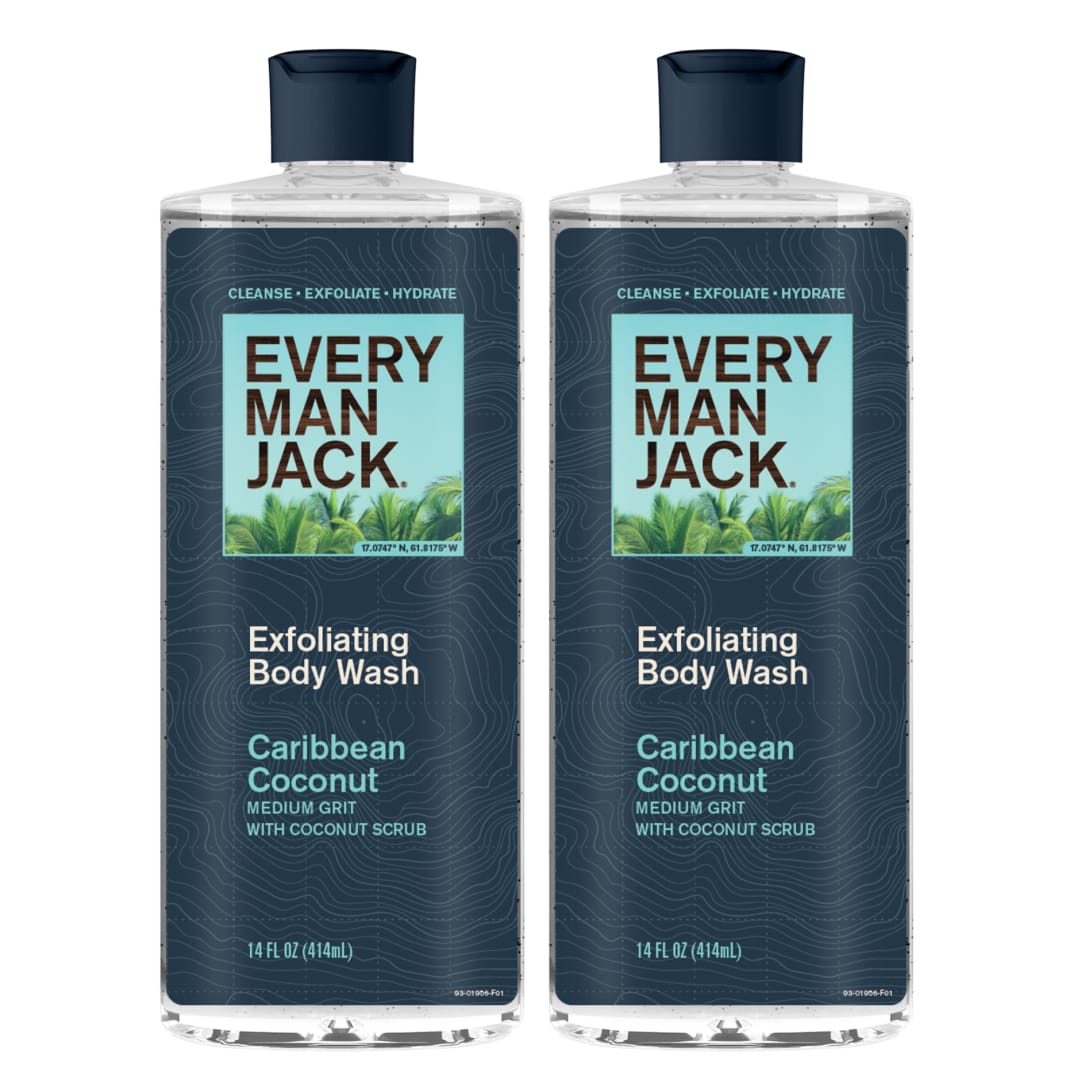 Every Man Jack Exfoliating Body Wash for All Skin Types - Caribbean Coconut - 14 fl oz (2 Pack)