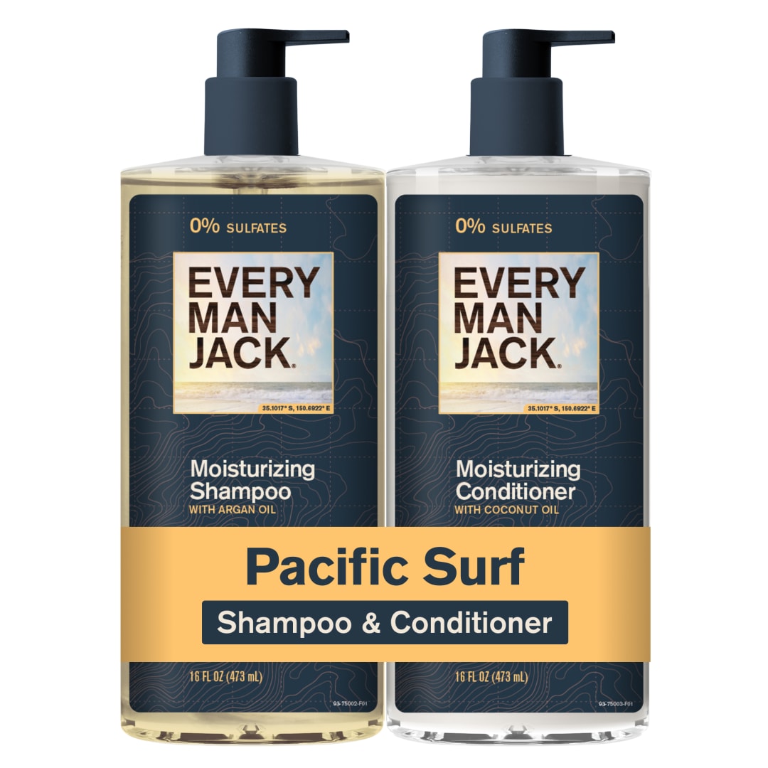 Every Man Jack Men's Shampoo and Conditioner Set - Pacific Surf - Made w/ Plant Powered Refreshing Ingredients like Argan and Aloe - 16 fl oz (2 Pack)