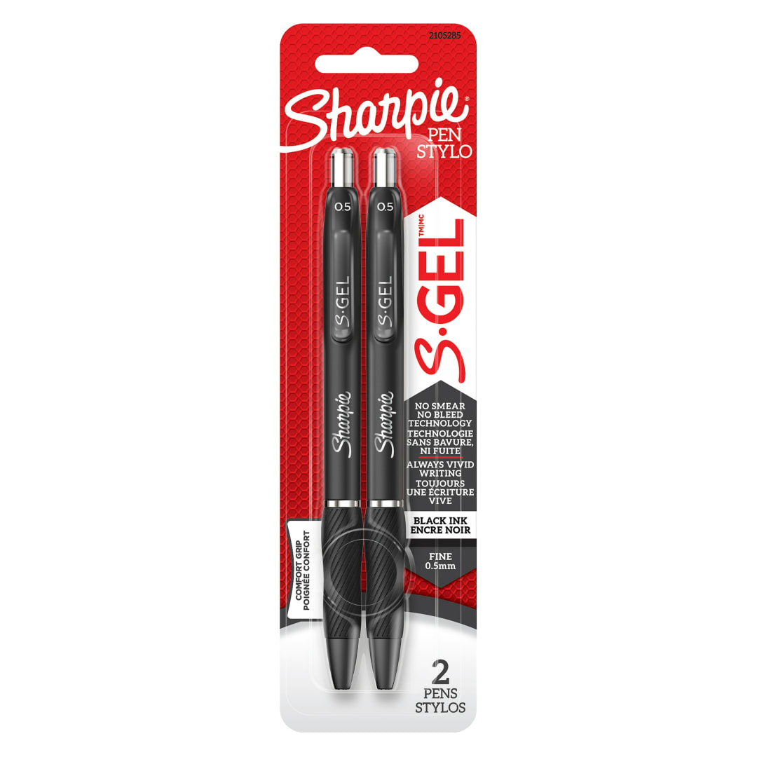 Stylos gel Sharpie S-Gel, pointe fine (0,5 mm), stylo gel à encre noir, 2 unités