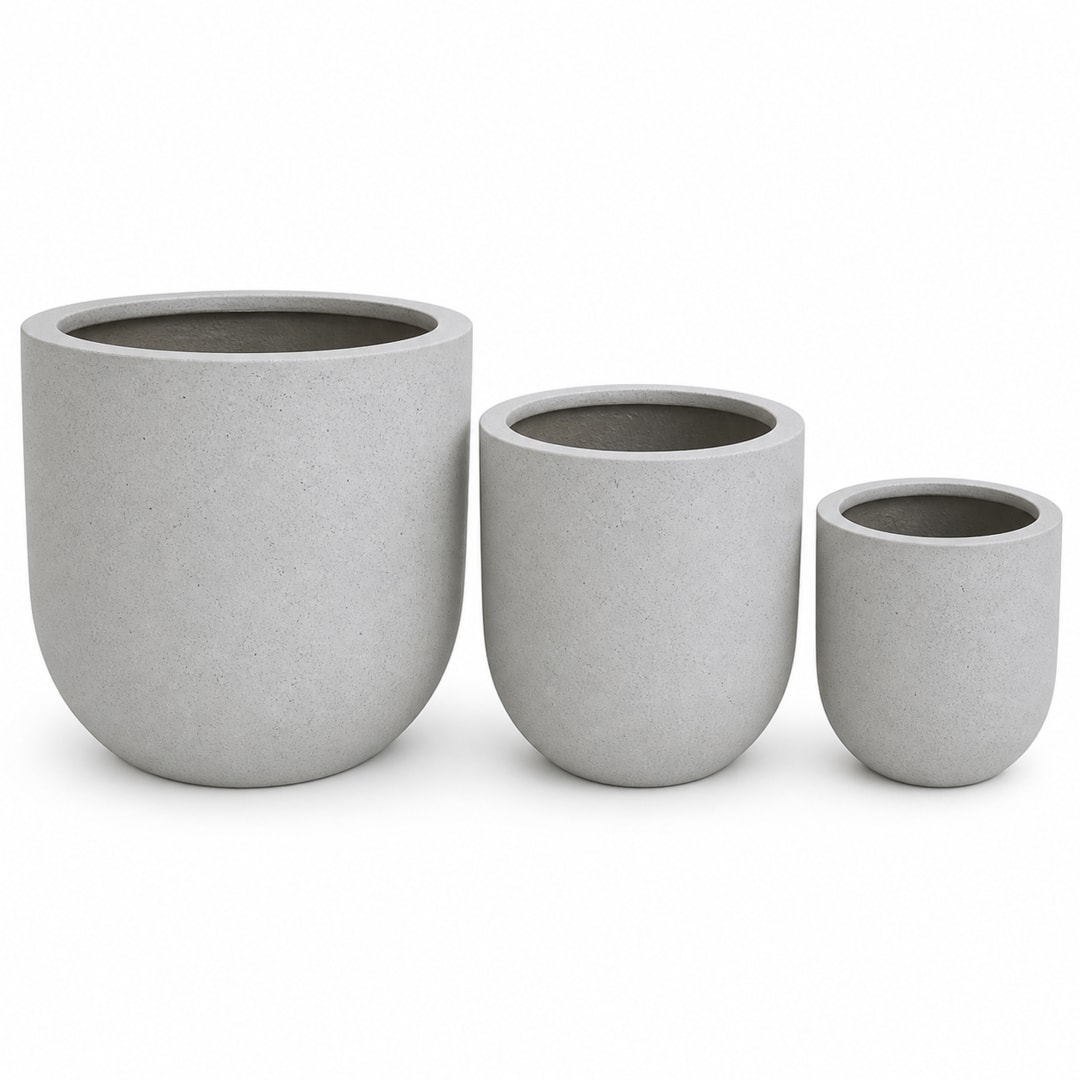 Set of 3 Round Cylinder Polystone Indoor/Outdoor Planters, Gray