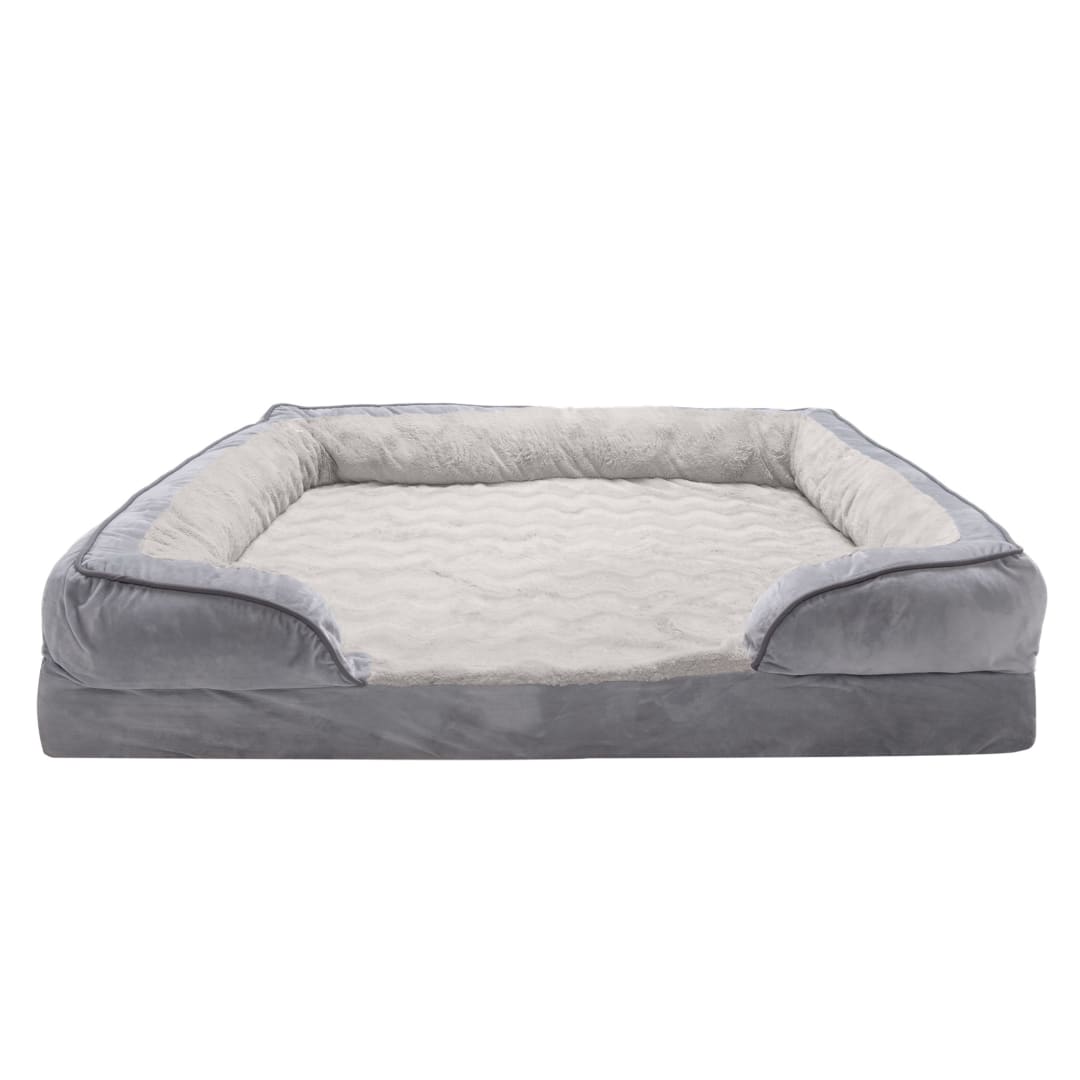 FurHaven Velvet Waves Perfect Comfort Sofa Pet Bed, Granite Gray, Jumbo Plus