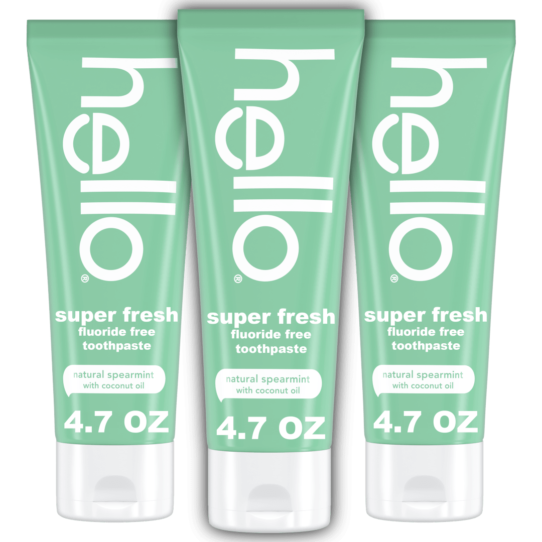 hello Super Fresh Fluoride Free Toothpaste, Natural Spearmint, 3 Pack, 4.7 Oz Tubes
