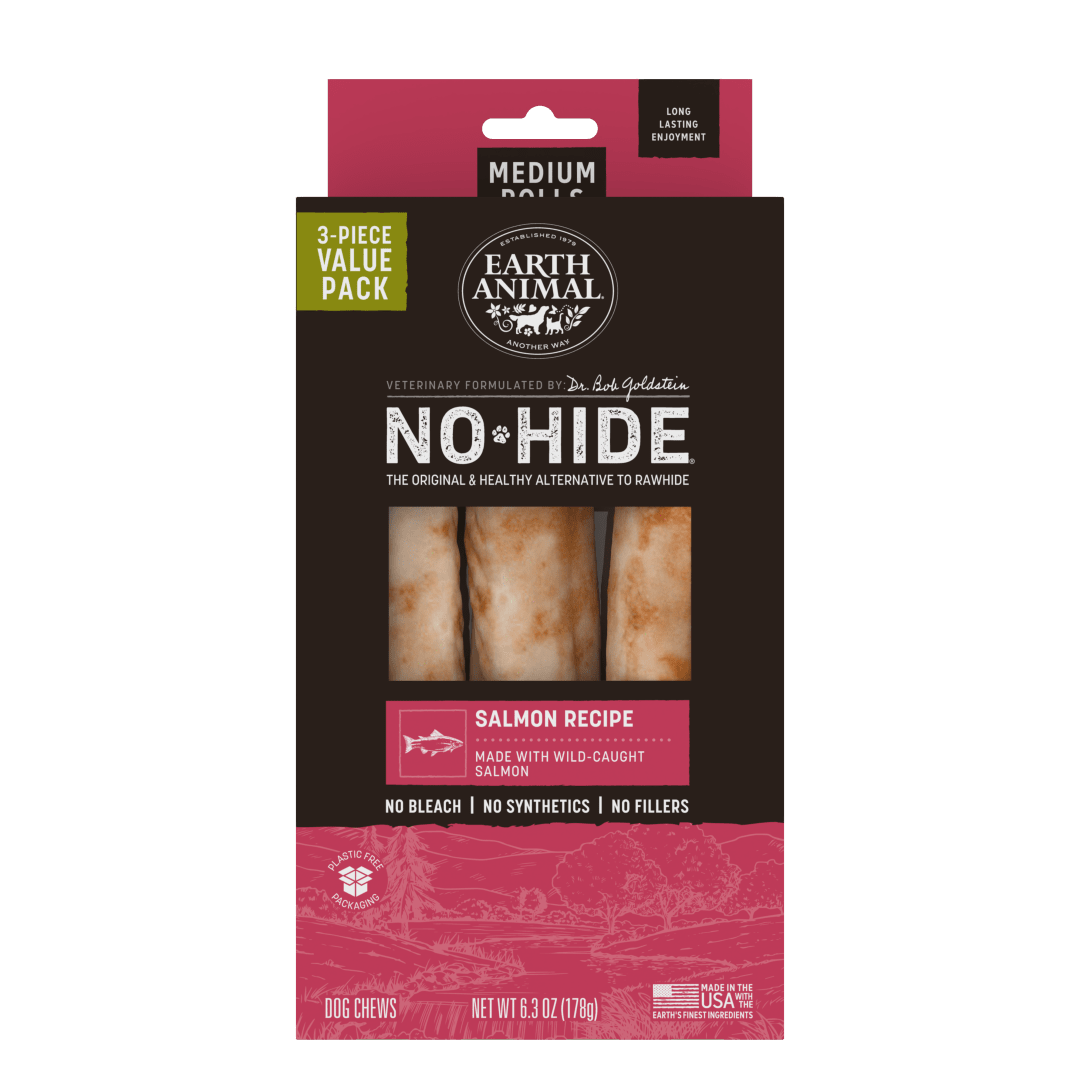 Earth Animal No-Hide Rolls Salmon Recipe Medium Dog Chews, 3 Pack Value Pack