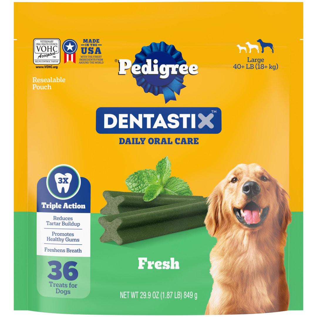 PEDIGREE DENTASTIX Dental Dog Treats for Large Dogs Fresh Flavor Dental Bones, 1.87 lb. Value Pack (36 Treats)